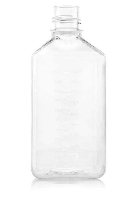 EZBio Titanium Square Media Bottle, PETG, 38-430mm White Cap, 1000ml, Non Sterile, No Cap, 24/CS